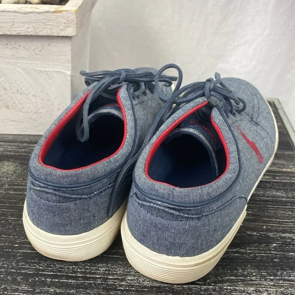Ralph Lauren Men's Faxon Casual Gray Chambray Lace Up Topsider Boat Shoes 10.5